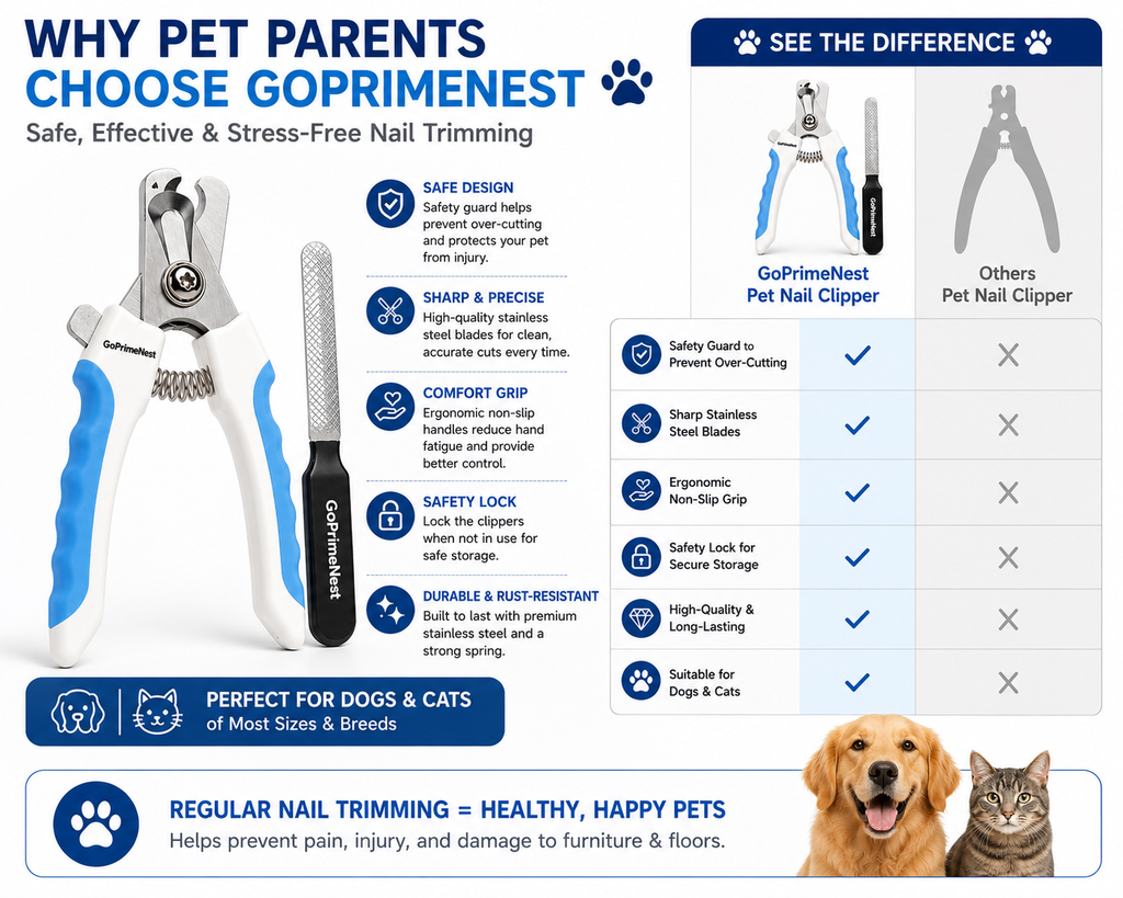 GoPrimeNest® Dog & Cat Nail Clipper with Stainless Steel Blades