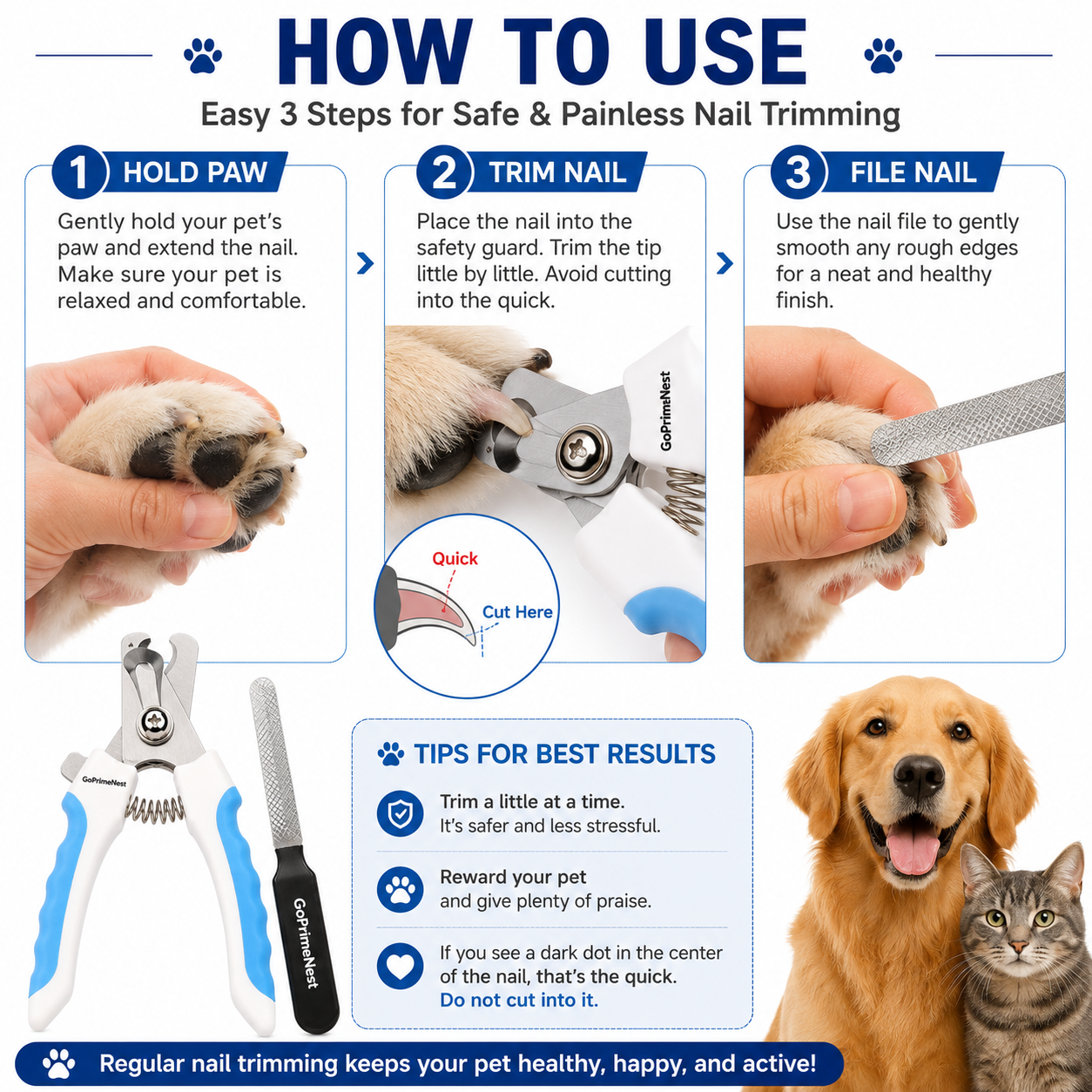 GoPrimeNest® Dog & Cat Nail Clipper with Stainless Steel Blades