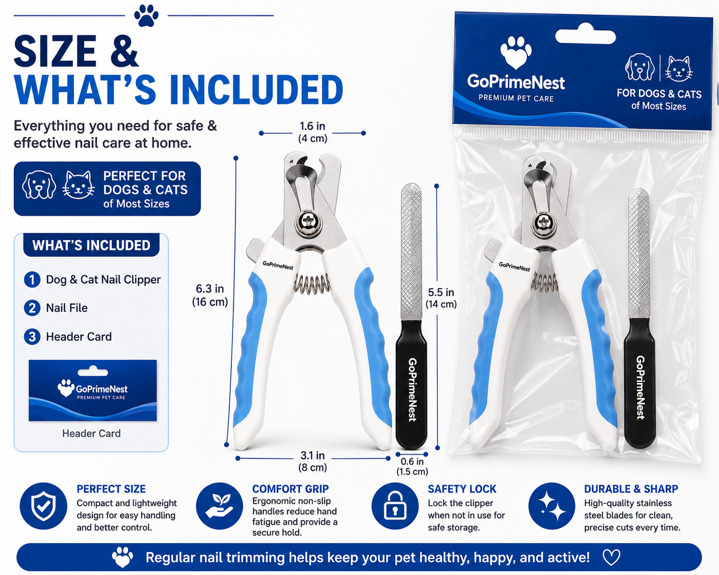 GoPrimeNest® Dog & Cat Nail Clipper with Stainless Steel Blades