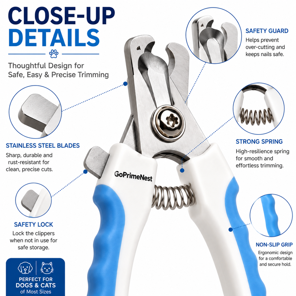 GoPrimeNest® Dog & Cat Nail Clipper with Stainless Steel Blades