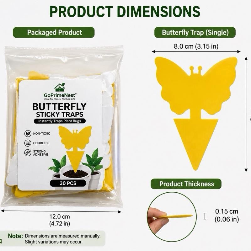 GoPrimeNest Butterfly Sticky Traps - 30 PCS Yellow Non-Toxic Strong Adhesive Bug Traps for Indoor Plants, Fungus Gnats, Fruit Flies, Aphids with Fragrance Scent (Home Care Supplies)