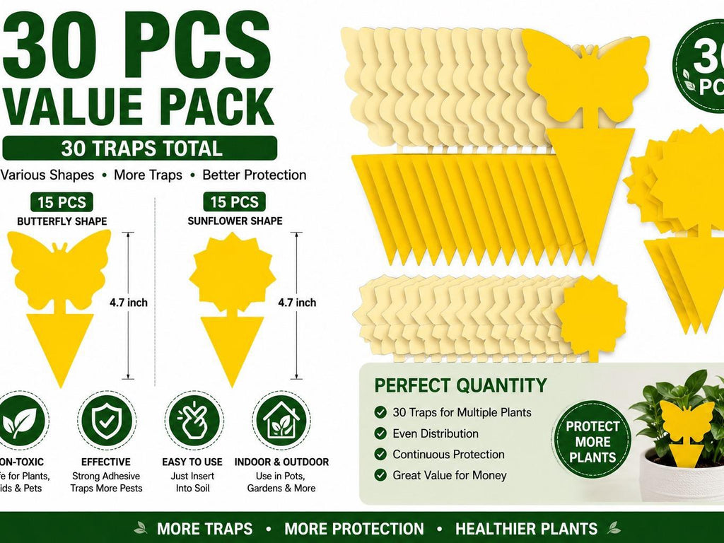 GoPrimeNest Butterfly Sticky Traps - 30 PCS Yellow Non-Toxic Strong Adhesive Bug Traps for Indoor Plants, Fungus Gnats, Fruit Flies, Aphids with Fragrance Scent (Home Care Supplies)