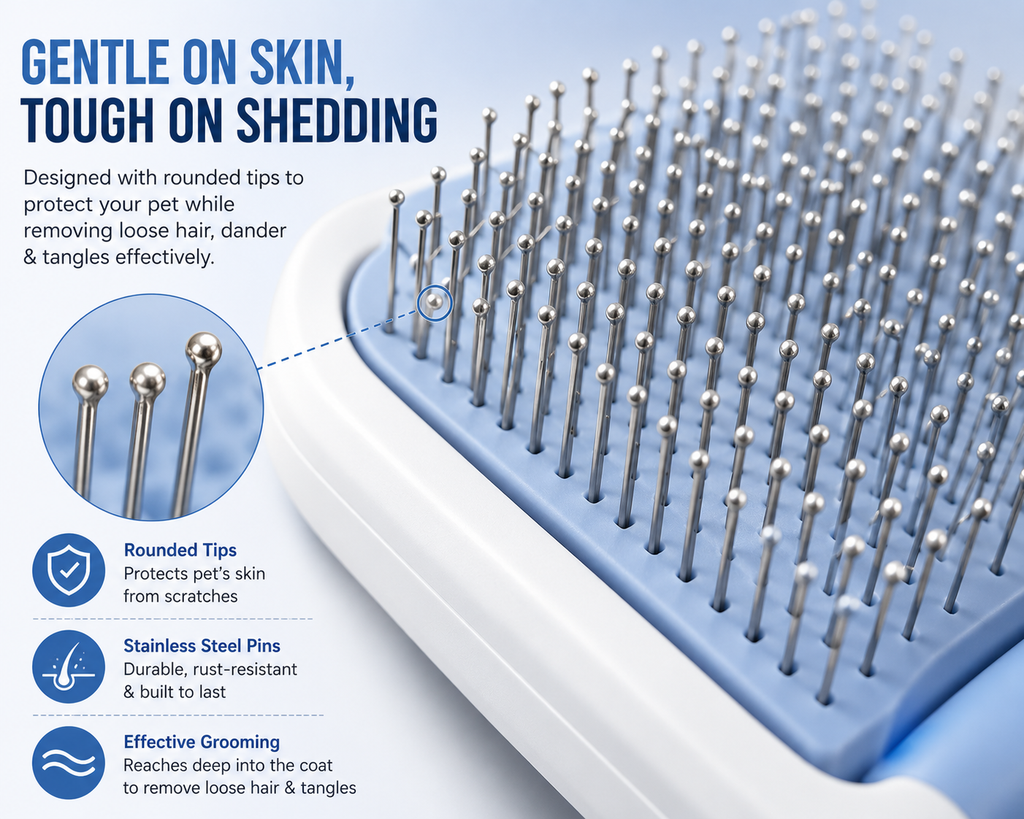 GoPrimeNest Self-Cleaning Slicker Brush for Dogs & Cats – One-Click Pet Grooming Brush for Shedding, Deshedding, Undercoat, Long & Short Hair, Gentle Stainless Steel Pins