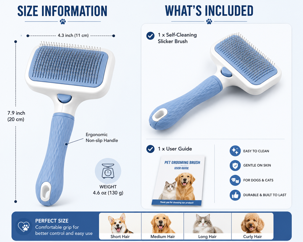 GoPrimeNest Self-Cleaning Slicker Brush for Dogs & Cats – One-Click Pet Grooming Brush for Shedding, Deshedding, Undercoat, Long & Short Hair, Gentle Stainless Steel Pins