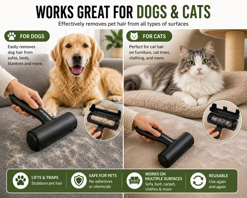 GoPrimeNest Pet Hair Remover Roller – Reusable Self-Cleaning Lint Roller for Dog & Cat Hair, Furniture, Carpet, Couch & Car