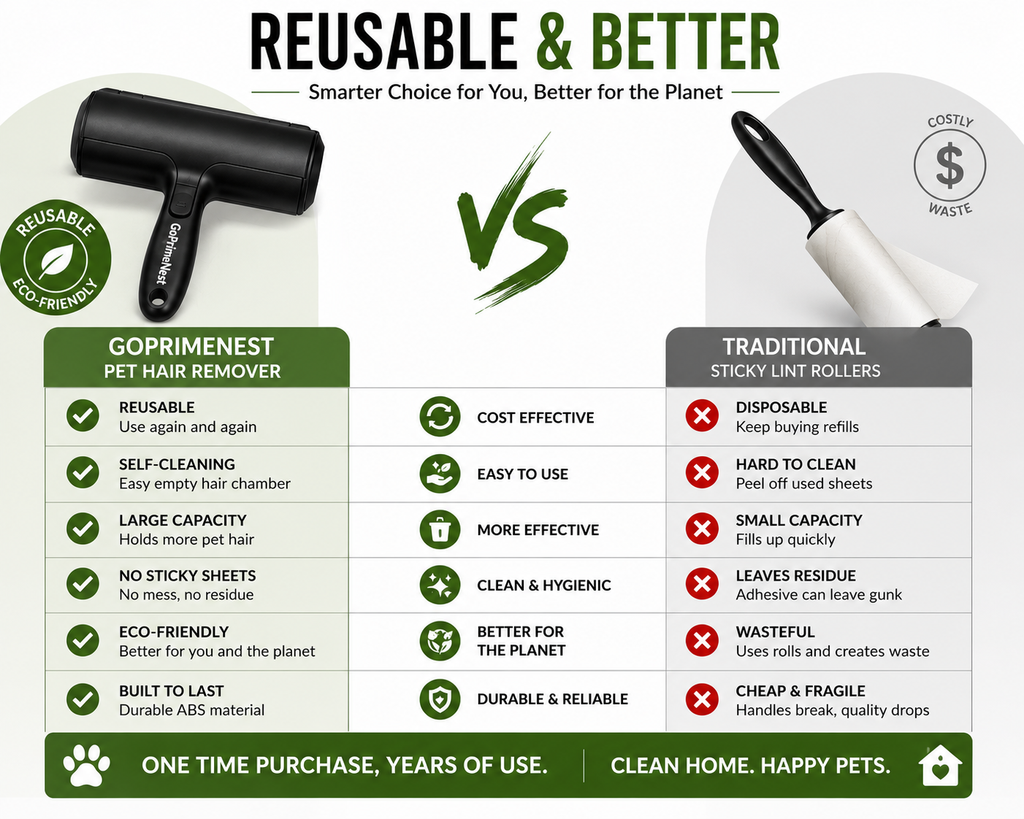 GoPrimeNest Pet Hair Remover Roller – Reusable Self-Cleaning Lint Roller for Dog & Cat Hair, Furniture, Carpet, Couch & Car