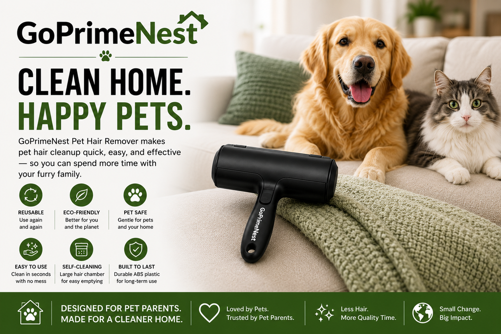 GoPrimeNest Pet Hair Remover Roller – Reusable Self-Cleaning Lint Roller for Dog & Cat Hair, Furniture, Carpet, Couch & Car